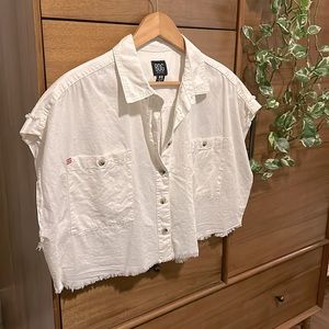 BDG White Crop Button Up